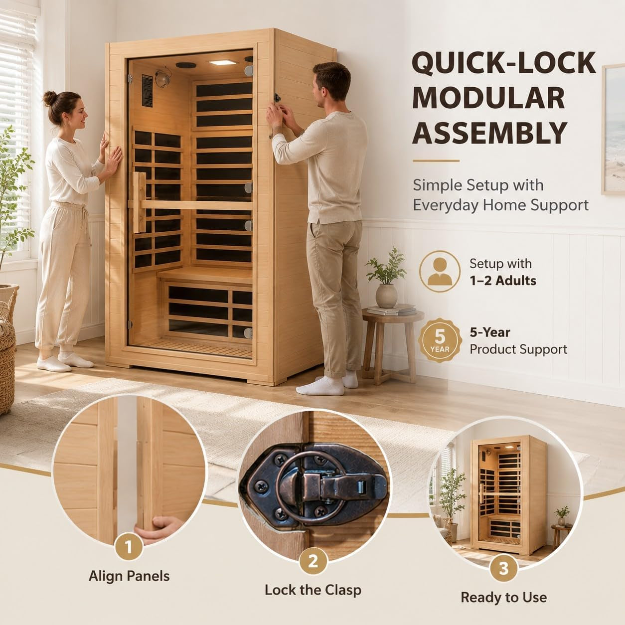 2 Person Far Infrared Sauna with Smart APP Control, 2000W Low EMF Wooden Infrared Sauna Room for Home, 8 Carbon Mica Heating Panels Wellness Sauna, Canadian Hemlock Indoor Spa for Home Relaxation — product view 7