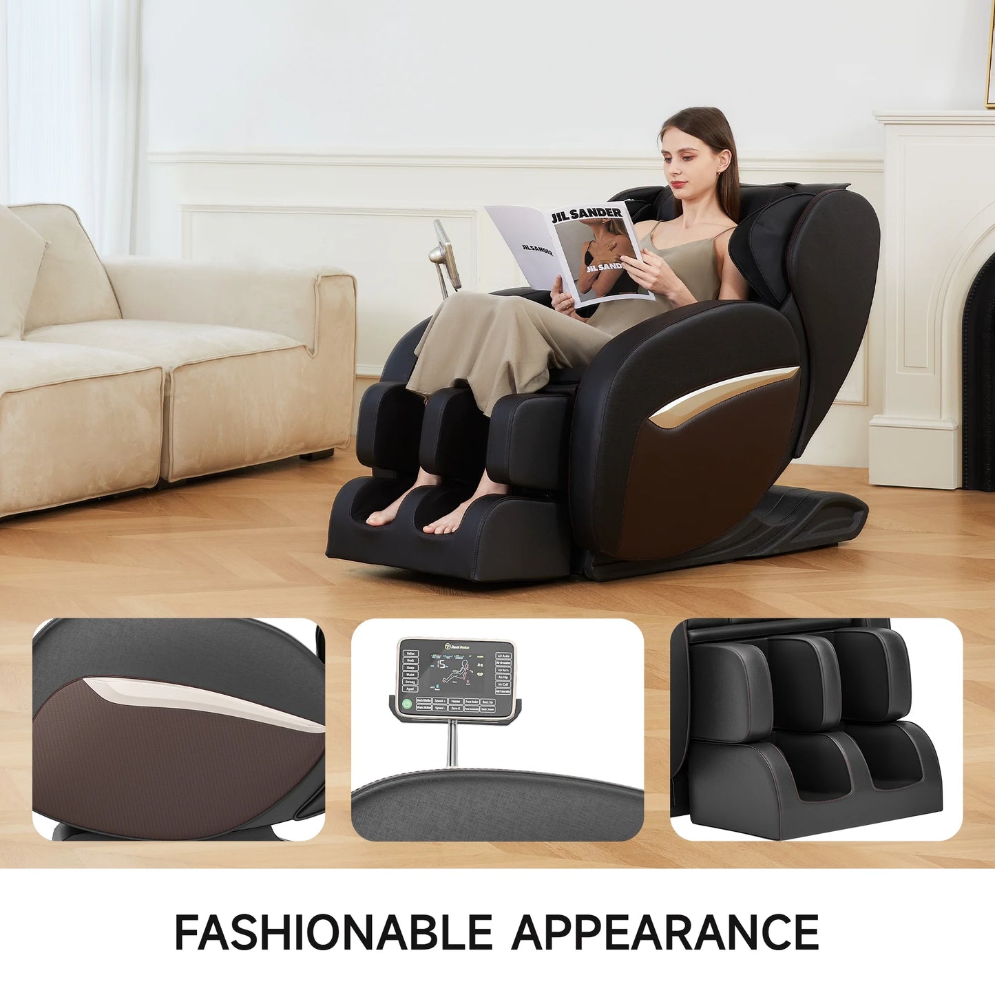 Zero Gravity Massage Chair, Shiatsu Massage Relaxation Recliner with Heating and Bluetooth, Brown — product view 10