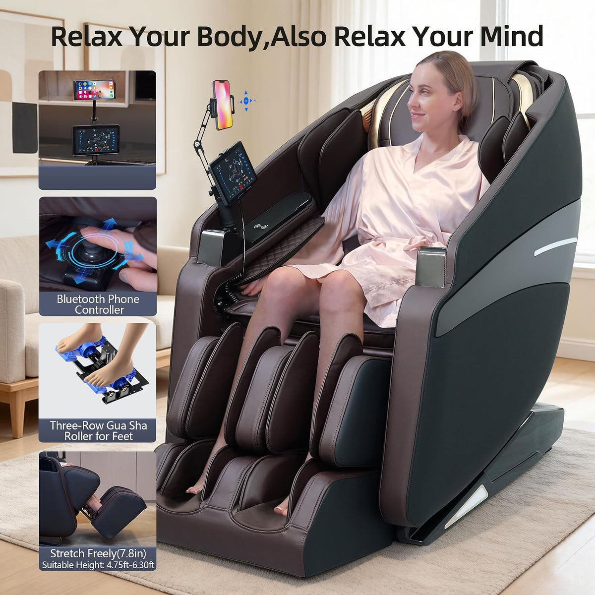 4D Massage Chairs Full Body Recliner with Heat Zero Gravity EX- SL Track Shiatsu Massage Chair for Home Office with AI Voice, 7" Touch Screen, Wireless Charging,Neck & Shoulder Relief