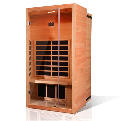 1 Person Extendable FAR Infrared Sauna for Home, Hemlock Wood Low EMF 6 Carbon Heaters Indoor Saunas with LED Lights, Bluetooth Speaker, Digital Control Panel, and Seating Bench — product view 11