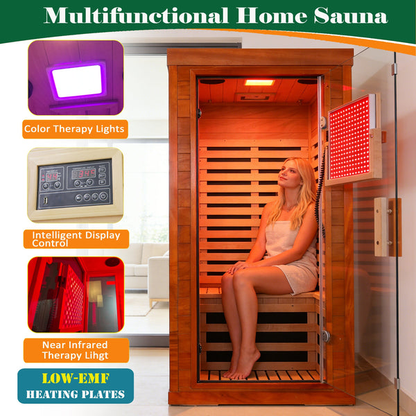 Single-Person Infrared Sauna with Bluetooth Audio and Glass Door