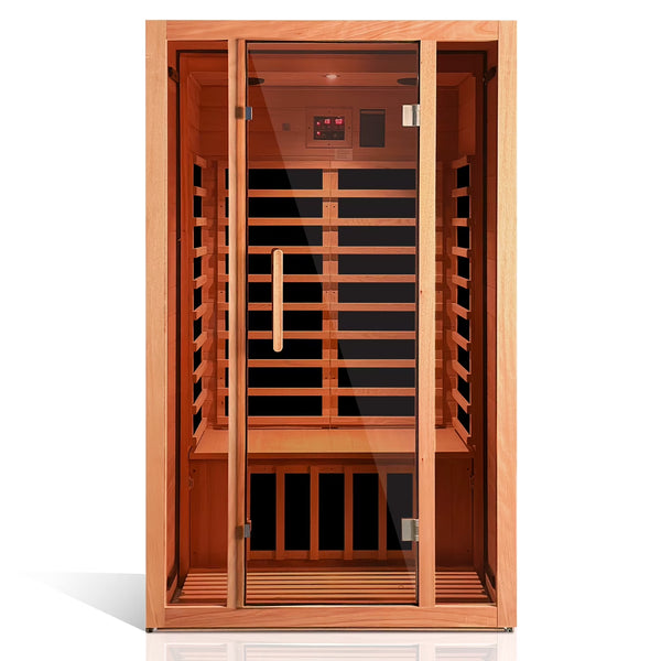 2 Person Extendable FAR Infrared Sauna for Home, Hemlock Wood Low EMF 6 Carbon Heaters Indoor Saunas with LED Lights, Bluetooth Speaker, Digital Control Panel, and Seating Bench