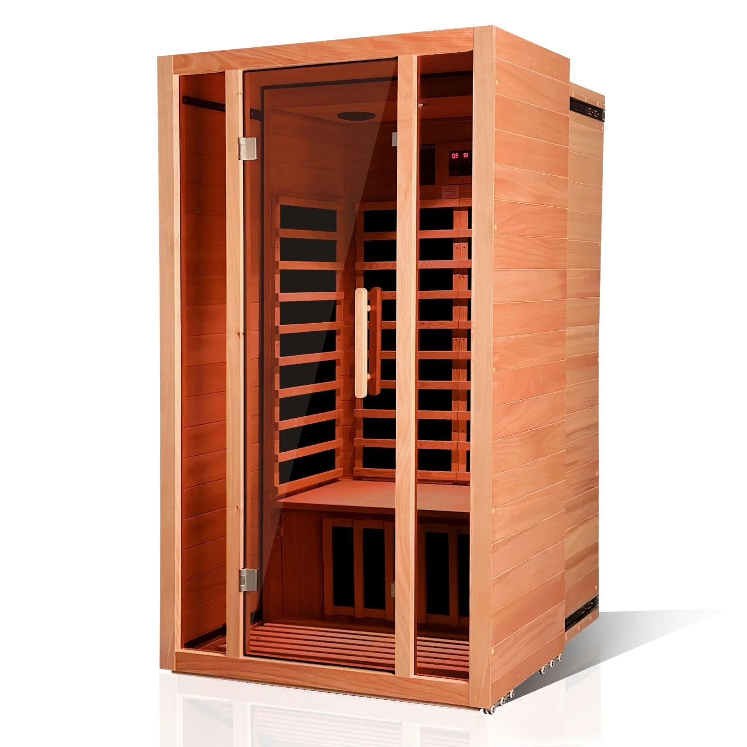 2 Person Extendable FAR Infrared Sauna for Home, Hemlock Wood Low EMF 6 Carbon Heaters Indoor Saunas with LED Lights, Bluetooth Speaker, Digital Control Panel, and Seating Bench — product view 11