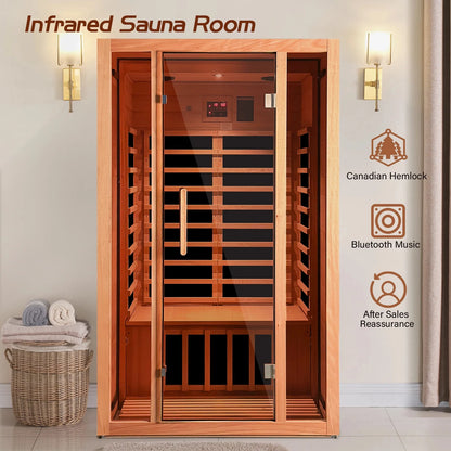 2 Person Extendable FAR Infrared Sauna for Home, Hemlock Wood Low EMF 6 Carbon Heaters Indoor Saunas with LED Lights, Bluetooth Speaker, Digital Control Panel, and Seating Bench — product view 6