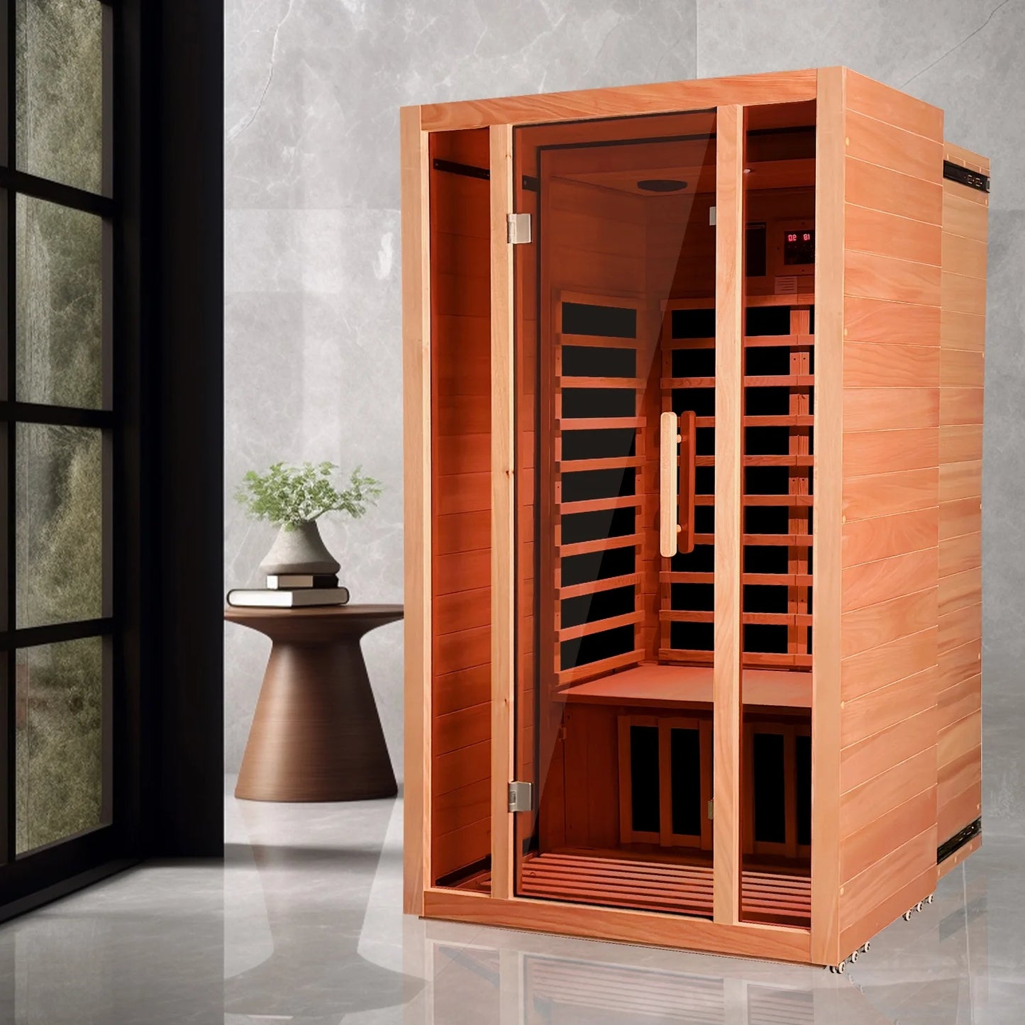 2 Person Extendable FAR Infrared Sauna for Home, Hemlock Wood Low EMF 6 Carbon Heaters Indoor Saunas with LED Lights, Bluetooth Speaker, Digital Control Panel, and Seating Bench — product view 7