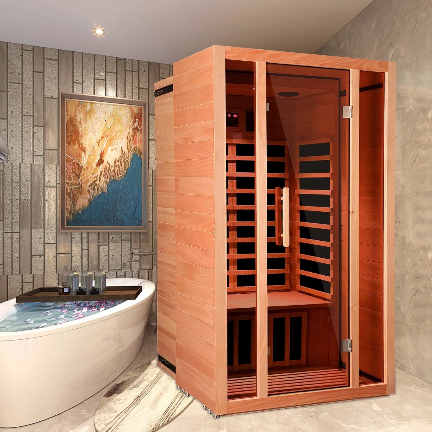2 Person Extendable FAR Infrared Sauna for Home, Hemlock Wood Low EMF 6 Carbon Heaters Indoor Saunas with LED Lights, Bluetooth Speaker, Digital Control Panel, and Seating Bench — product view 8