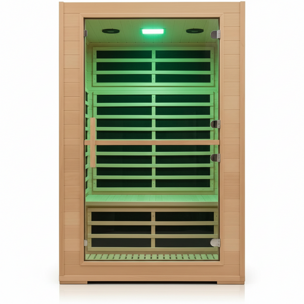 2 Person Far Infrared Sauna with Smart APP Control, 2000W Low EMF Wooden Infrared Sauna Room for Home, 8 Carbon Mica Heating Panels Wellness Sauna, Canadian Hemlock Indoor Spa for Home Relaxation
