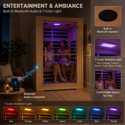 2 Person Far Infrared Sauna with Smart APP Control, 2000W Low EMF Wooden Infrared Sauna Room for Home, 8 Carbon Mica Heating Panels Wellness Sauna, Canadian Hemlock Indoor Spa for Home Relaxation — product view 4