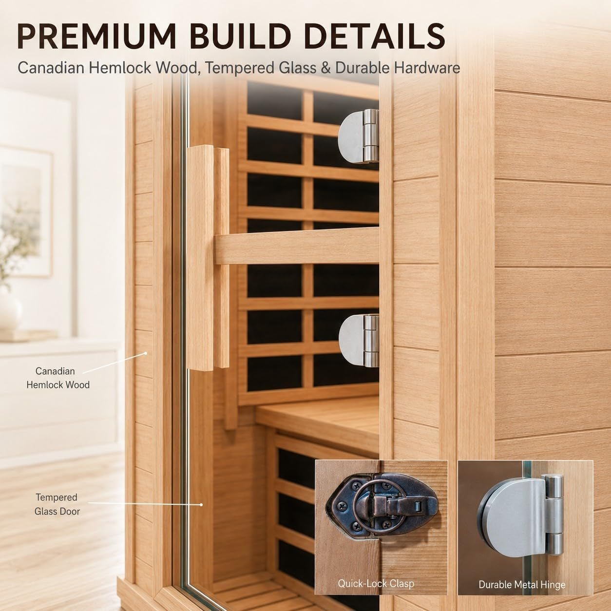 2 Person Far Infrared Sauna with Smart APP Control, 2000W Low EMF Wooden Infrared Sauna Room for Home, 8 Carbon Mica Heating Panels Wellness Sauna, Canadian Hemlock Indoor Spa for Home Relaxation — product view 5