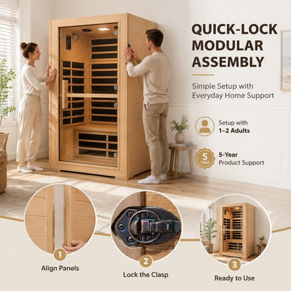 2 Person Far Infrared Sauna with Smart APP Control, 2000W Low EMF Wooden Infrared Sauna Room for Home, 8 Carbon Mica Heating Panels Wellness Sauna, Canadian Hemlock Indoor Spa for Home Relaxation — product view 7