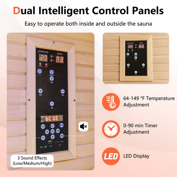 2-Person Far Infrared Sauna Room with Canadian Hemlock Wood