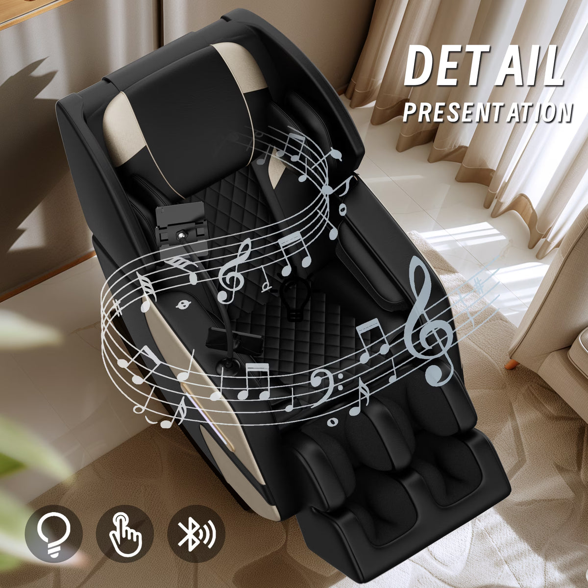 Zero Gravity Full Body Massage Chair Recliner Includes Heating, Airbags, Bluetooth Speaker, Foot Roller, and Touch Screen Gold