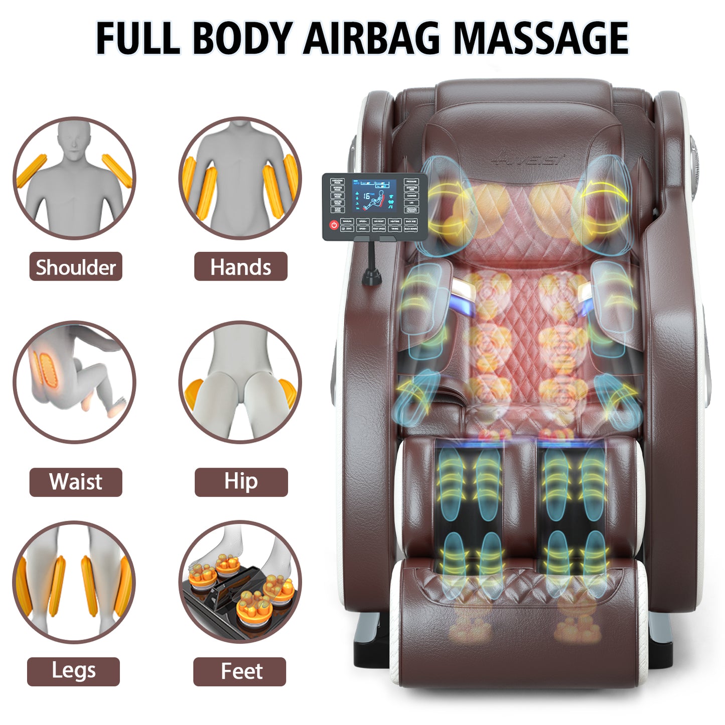 Full Body Massage Chair with Zero Gravity, Heated Back & Legs, 20 Airbags, Bluetooth, Shiatsu Recliner for Home