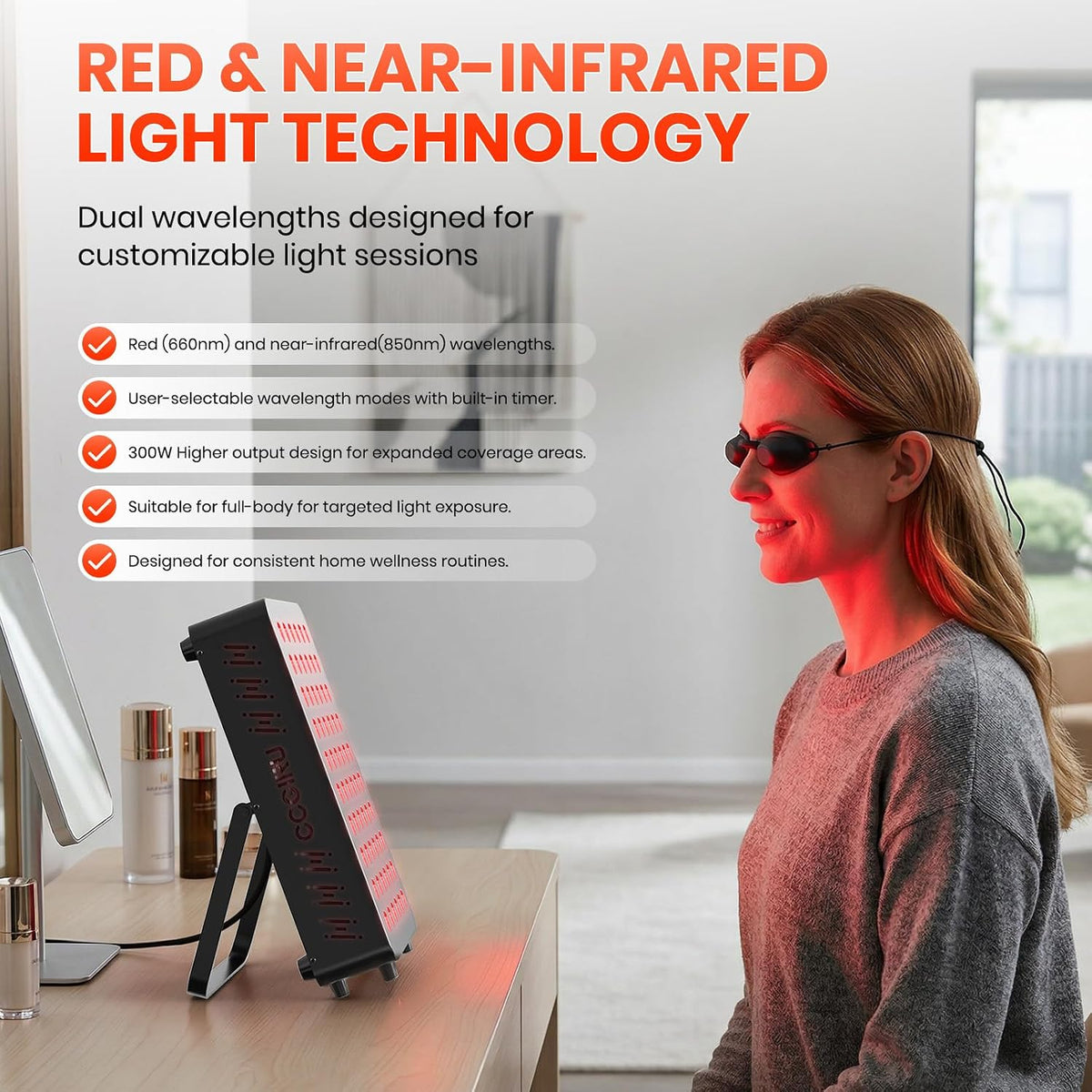 Red Light Therapy Panel, 660Nm Red & 850Nm near Infrared Light Therapy Device for Body Face with 60 Dual Chip Leds, Timer, Adjustable Stand & Hidden Handle,Upgraded High Power Red Light Therapy Device