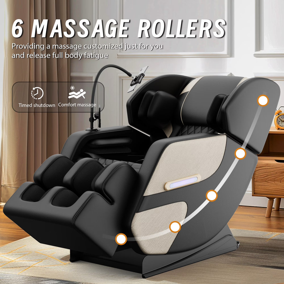 Zero Gravity Full Body Massage Chair Recliner Includes Heating, Airbags, Bluetooth Speaker, Foot Roller, and Touch Screen Gold