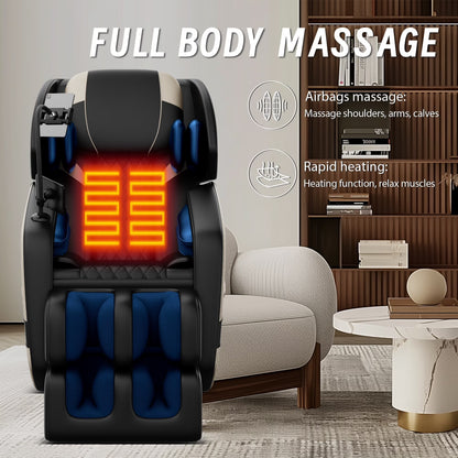Zero Gravity Full Body Massage Chair Recliner Includes Heating, Airbags, Bluetooth Speaker, Foot Roller, and Touch Screen Gold