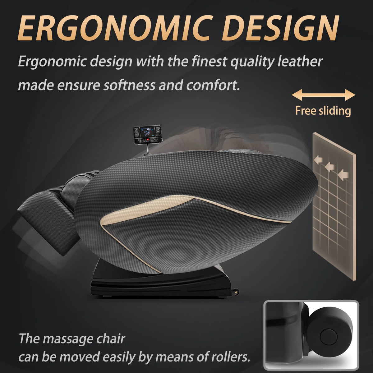 Massage Chair Neck Massager with Zero Gravity Heating Bluetooth Functions (Black)