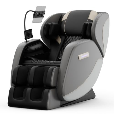Massage Chair Recliner with Zero Gravity, Full Body Shiatsu Massage, Heated Back & Foot Rollers, Bluetooth Music, Air Pressure System, PU Leather Automatic Recliner for Home Office, Gray