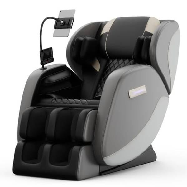 Massage Chair Recliner with Zero Gravity, Full Body Shiatsu Massage, Heated Back & Foot Rollers, Bluetooth Music, Air Pressure System, PU Leather Automatic Recliner for Home Office, Gray
