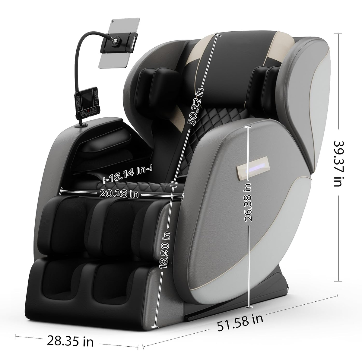 Massage Chair Recliner with Zero Gravity, Full Body Shiatsu Massage, Heated Back & Foot Rollers, Bluetooth Music, Air Pressure System, PU Leather Automatic Recliner for Home Office, Gray