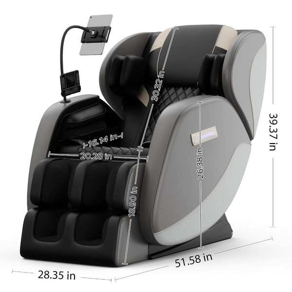 Massage Chair Recliner with Zero Gravity, Full Body Shiatsu Massage, Heated Back & Foot Rollers, Bluetooth Music, Air Pressure System, PU Leather Automatic Recliner for Home Office, Gray