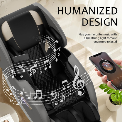 Massage Chair Recliner with Zero Gravity, Full Body Shiatsu Massage, Heated Back & Foot Rollers, Bluetooth Music, Air Pressure System, PU Leather Automatic Recliner for Home Office, Gray