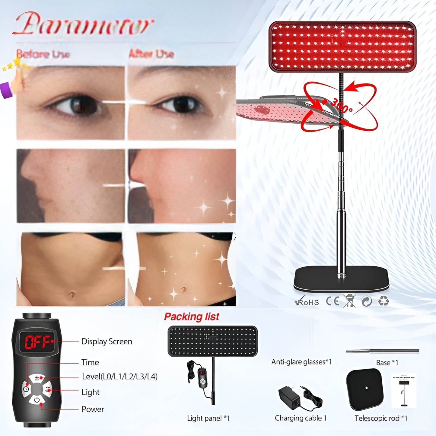 660Nm 850Nm LED Red Light Therapy Panel with Stand near Infrared Therapy Lamp Devices for Body Muscle Relax and Skin Care — product view 6