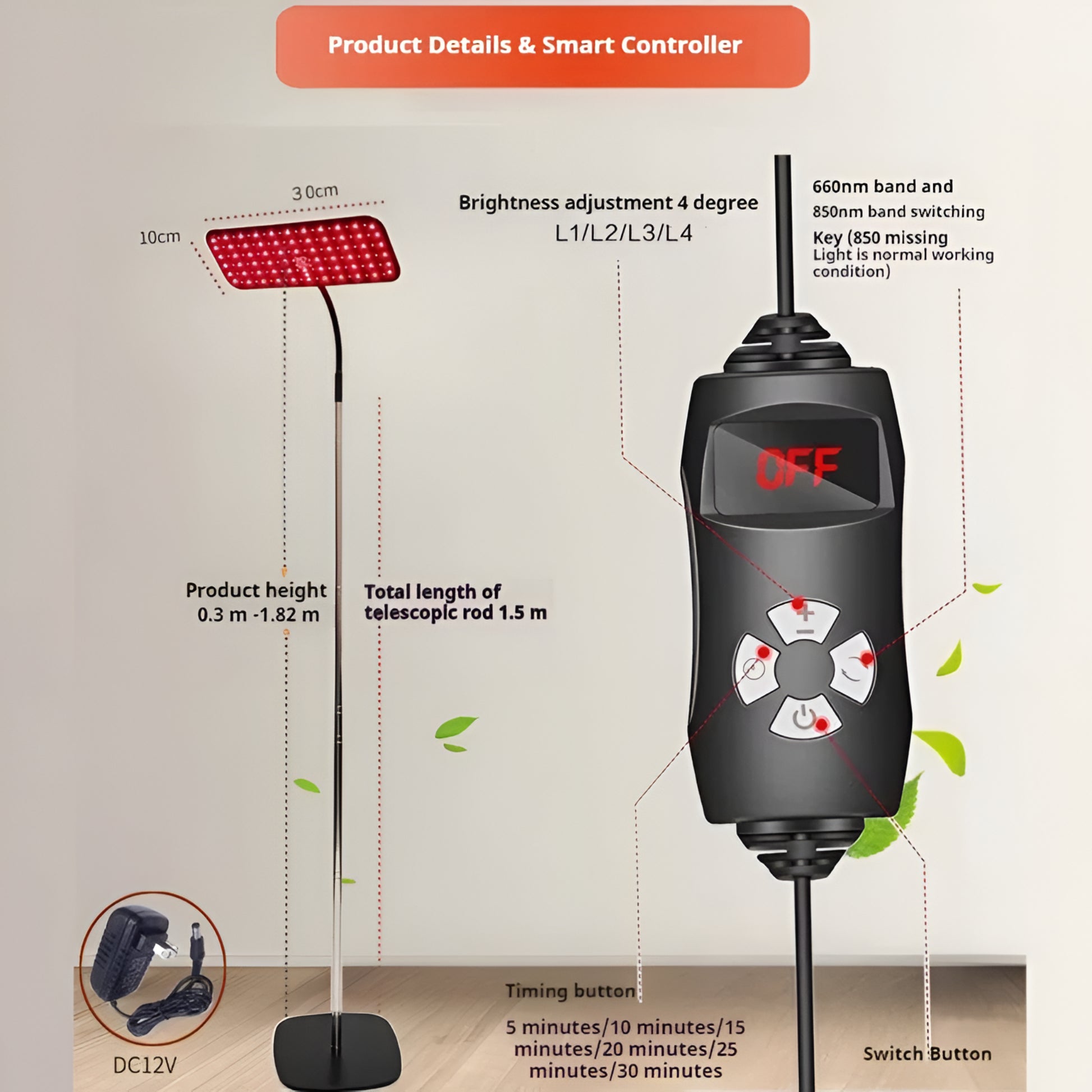 660Nm 850Nm LED Red Light Therapy Panel with Stand near Infrared Therapy Lamp Devices for Body Muscle Relax and Skin Care — product view 7