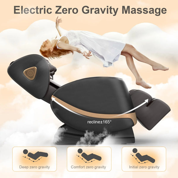 Massage Chair Full Body, Zero Gravity Massage Chair with 10 Fix Rollers, Heating, Foot Massage, Bluetooth Speaker, Touch Screen Controller, Fit Office and Home, Black