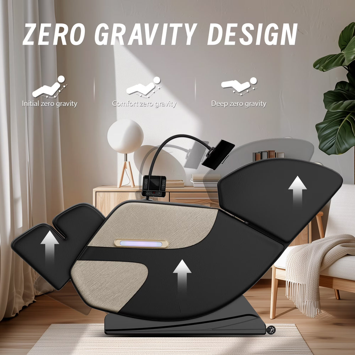 Zero Gravity Full Body Massage Chair Recliner Includes Heating, Airbags, Bluetooth Speaker, Foot Roller, and Touch Screen Gold