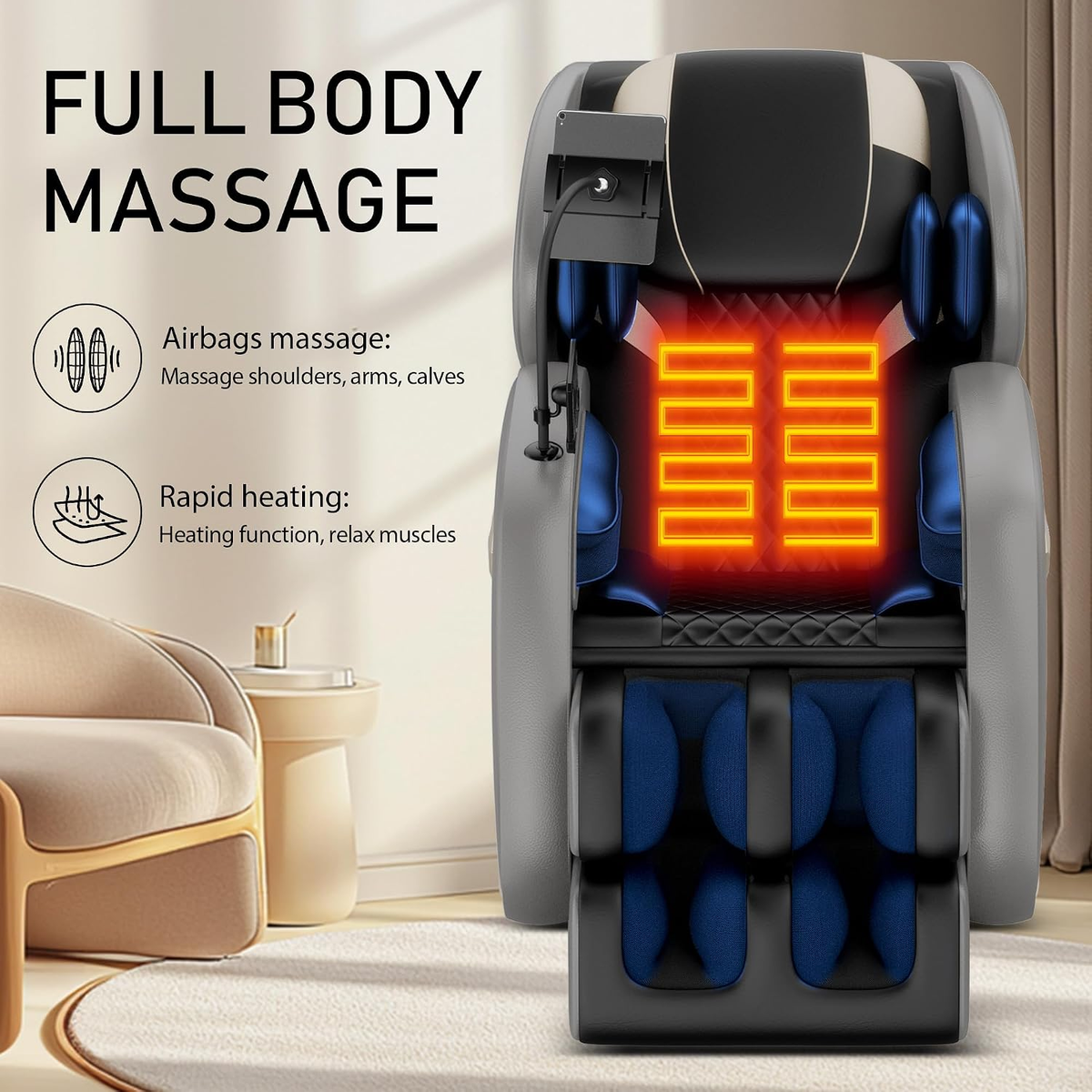 Massage Chair Recliner with Zero Gravity, Full Body Shiatsu Massage, Heated Back & Foot Rollers, Bluetooth Music, Air Pressure System, PU Leather Automatic Recliner for Home Office, Gray