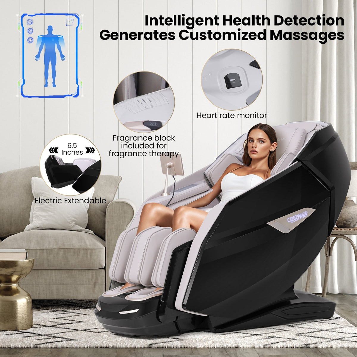 4D Zero-Gravity Massage Chair with Dual Rollers and Flexible Track
