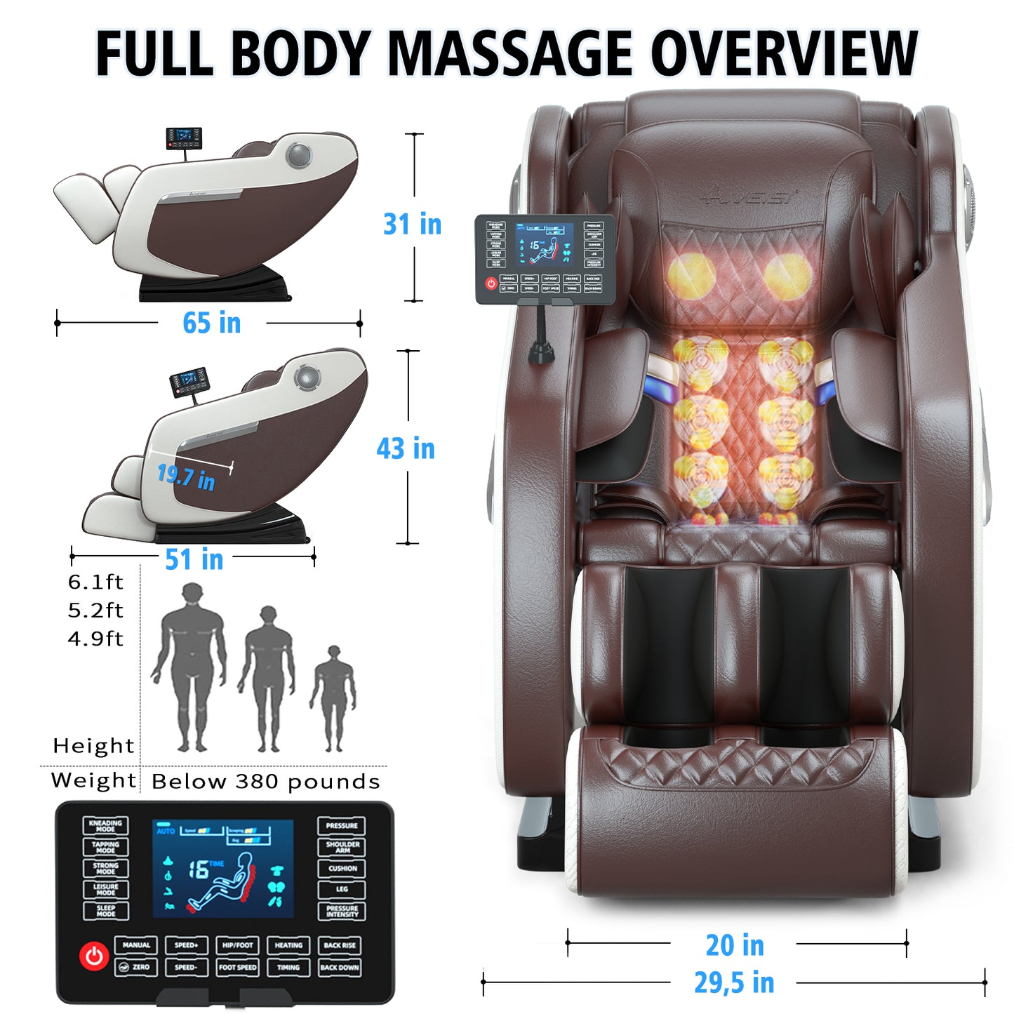 Full Body Massage Chair with Zero Gravity, Heated Back & Legs, 20 Airbags, Bluetooth, Shiatsu Recliner for Home