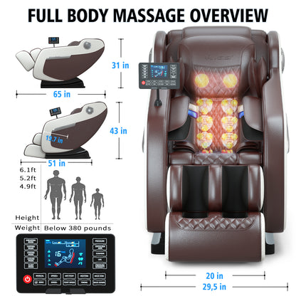 Full Body Massage Chair with Zero Gravity, Heated Back & Legs, 20 Airbags, Bluetooth, Shiatsu Recliner for Home