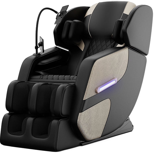Zero Gravity Full Body Massage Chair Recliner Includes Heating, Airbags, Bluetooth Speaker, Foot Roller, and Touch Screen Gold