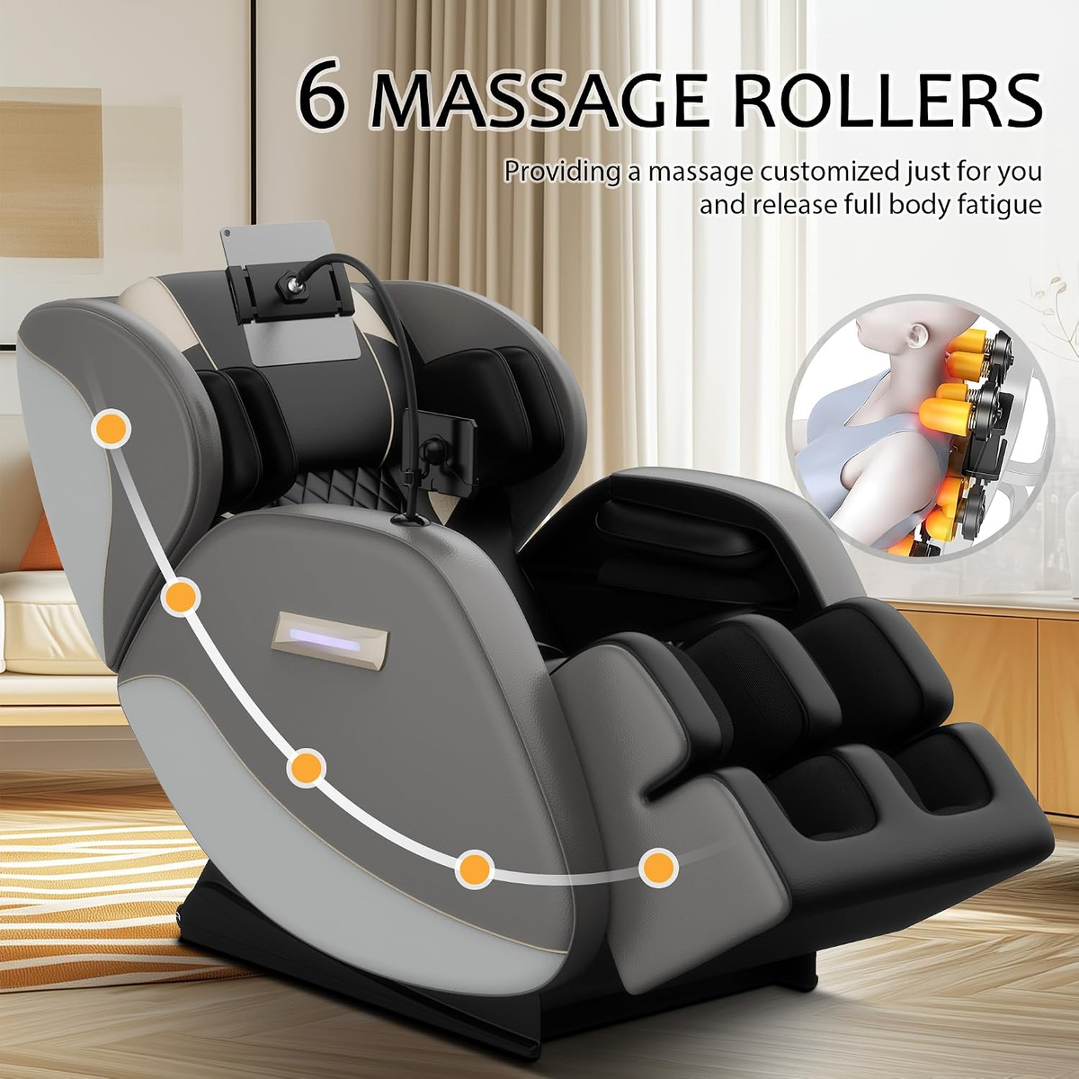 Massage Chair Recliner with Zero Gravity, Full Body Shiatsu Massage, Heated Back & Foot Rollers, Bluetooth Music, Air Pressure System, PU Leather Automatic Recliner for Home Office, Gray