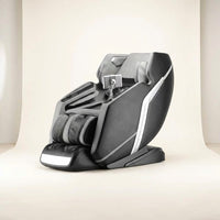 4D Deluxe Gray and Black Zero Gravity and Space Saving Faux Leather Heated Massage Chair with Sl-Track and Bluetooth — Studio Shot