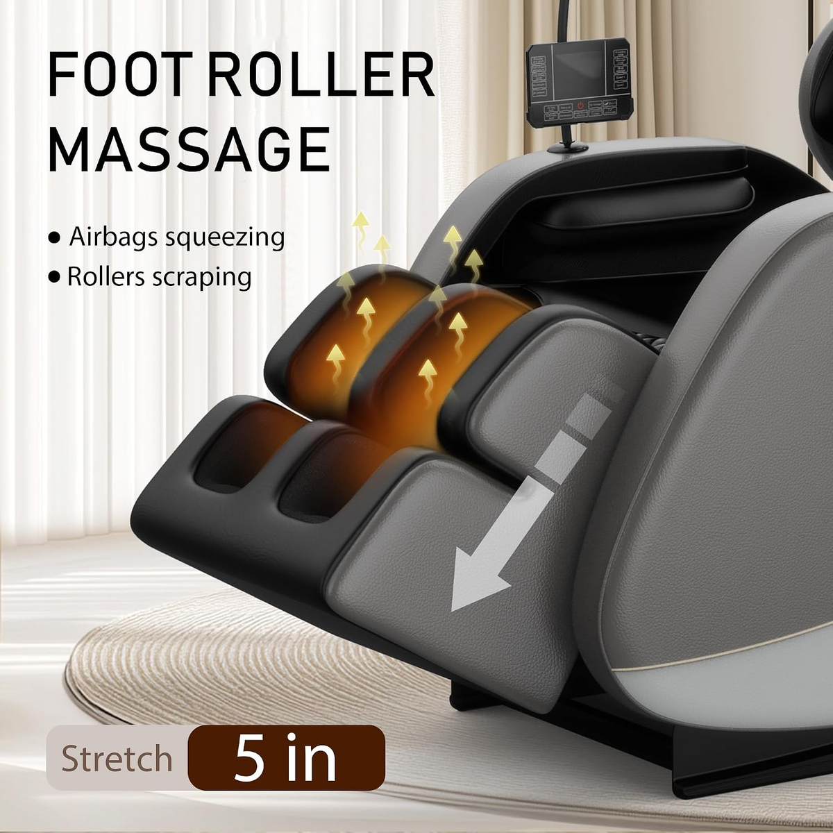 Massage Chair Recliner with Zero Gravity, Full Body Shiatsu Massage, Heated Back & Foot Rollers, Bluetooth Music, Air Pressure System, PU Leather Automatic Recliner for Home Office, Gray