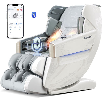 4D Full Body Massage Chair Zero Gravity Shiatsu Recliner,Sl Track Massage Chair with Heating,Leg Auto Extension,Bluetooth,Ai Voice and APP Controller,White