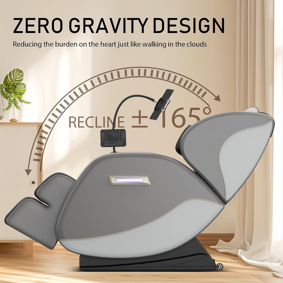 Massage Chair Recliner with Zero Gravity, Full Body Shiatsu Massage, Heated Back & Foot Rollers, Bluetooth Music, Air Pressure System, PU Leather Automatic Recliner for Home Office, Gray
