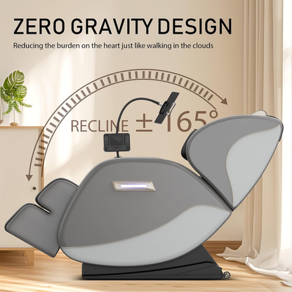 Massage Chair Recliner with Zero Gravity, Full Body Shiatsu Massage, Heated Back & Foot Rollers, Bluetooth Music, Air Pressure System, PU Leather Automatic Recliner for Home Office, Gray