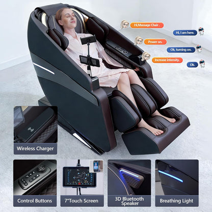 4D Massage Chairs Full Body Recliner with Heat Zero Gravity EX- SL Track Shiatsu Massage Chair for Home Office with AI Voice, 7" Touch Screen, Wireless Charging,Neck & Shoulder Relief