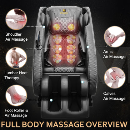 Massage Chair Neck Massager with Zero Gravity Heating Bluetooth Functions (Black)