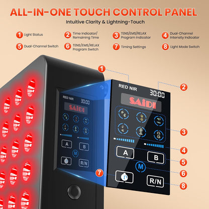 Red Light Therapy Panel, 660Nm Red & 850Nm near Infrared Light Therapy Device with TENS & EMS Functions, 60 Dual Chip Leds, 6 Programs, Timer, Stand, High Power LED Light Therapy Lamp for Face Body — product view 4