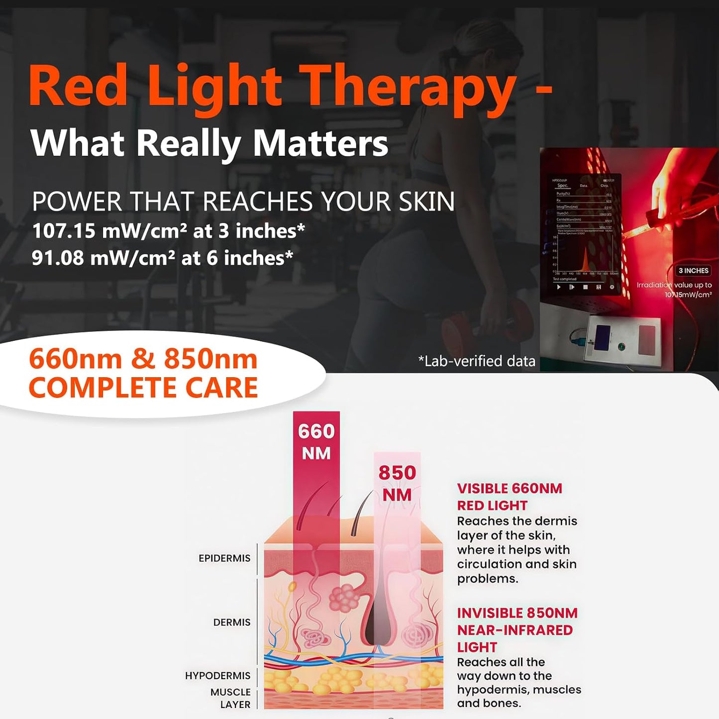 Red Light Therapy Panel, Dual Chip LED 660Nm 850Nm near Infrared Light for Body & Face, High Power Red Light Therapy Device for Muscle Recovery, Joint Pain Relief, Skin Rejuvenation at Home — product view 3