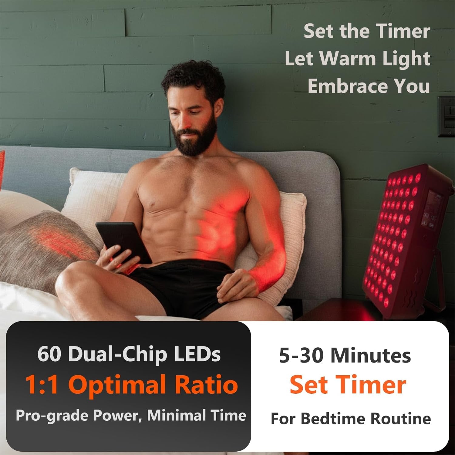 Red Light Therapy Panel, Dual Chip LED 660Nm 850Nm near Infrared Light for Body & Face, High Power Red Light Therapy Device for Muscle Recovery, Joint Pain Relief, Skin Rejuvenation at Home — product view 5