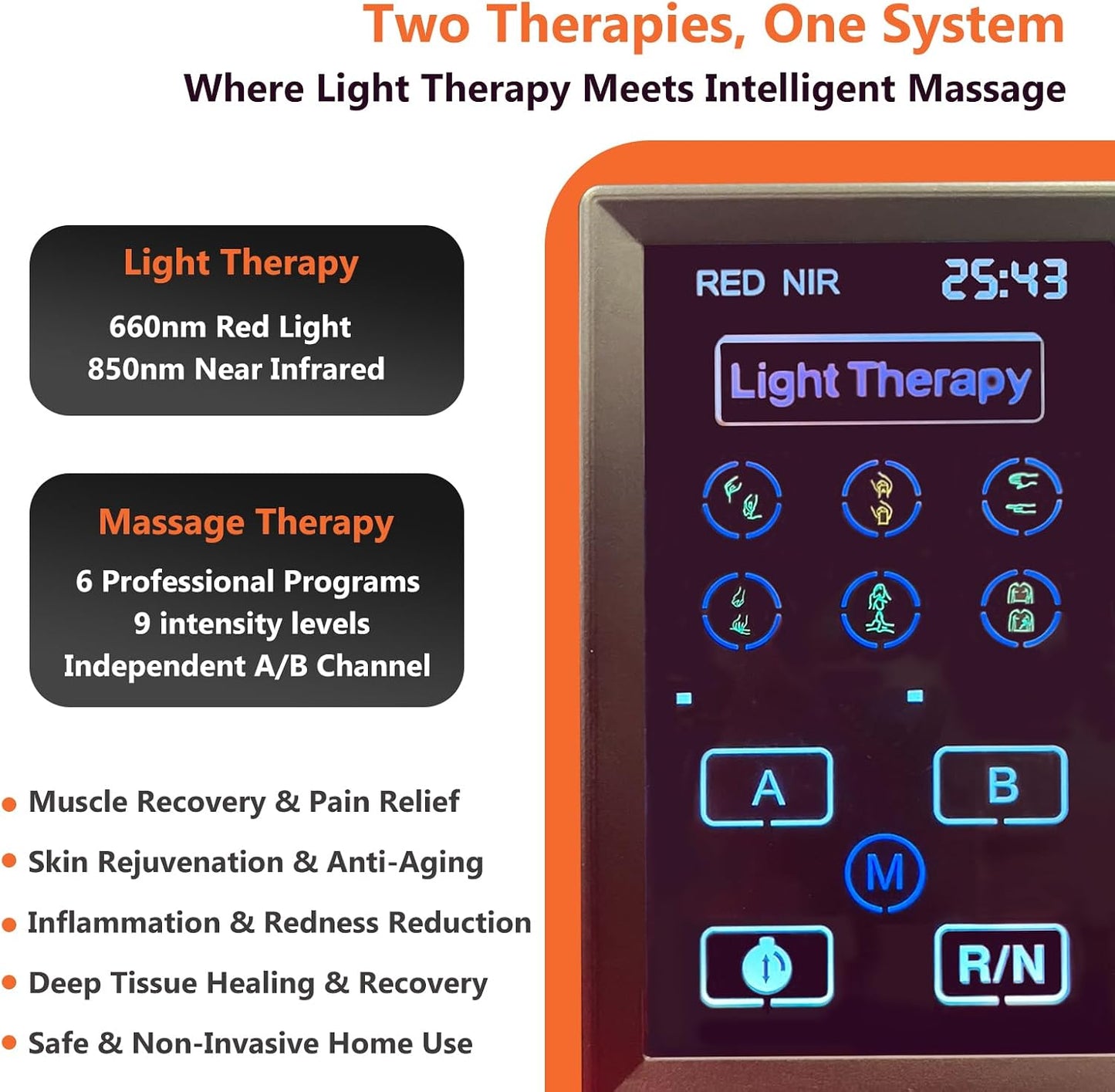 Red Light Therapy Panel, Dual Chip LED 660Nm 850Nm near Infrared Light for Body & Face, High Power Red Light Therapy Device for Muscle Recovery, Joint Pain Relief, Skin Rejuvenation at Home — product view 6