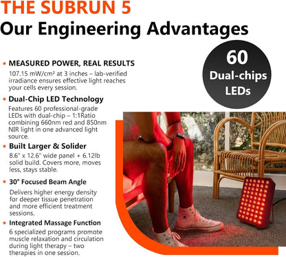 Red Light Therapy Panel, Dual Chip LED 660Nm 850Nm near Infrared Light for Body & Face, High Power Red Light Therapy Device for Muscle Recovery, Joint Pain Relief, Skin Rejuvenation at Home — product view 7