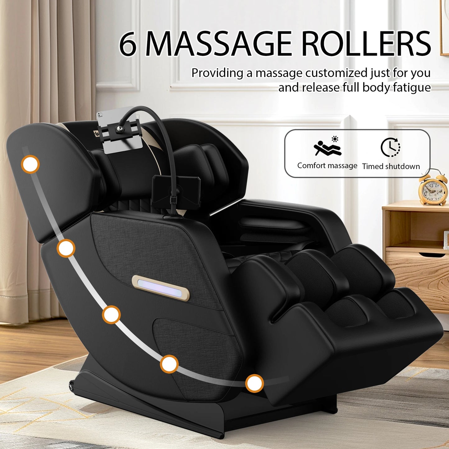 Zero Gravity Massage Chair: Reclining, Heating, Full-Body Air Compression, 6 Rollers& Touchscreen. Supports up to 180Lbs & 6Ft — product view 5
