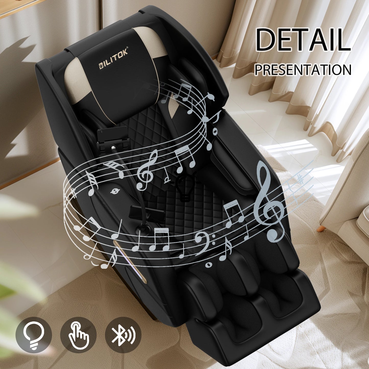 Zero Gravity Massage Chair: Reclining, Heating, Full-Body Air Compression, 6 Rollers& Touchscreen. Supports up to 180Lbs & 6Ft — product view 6